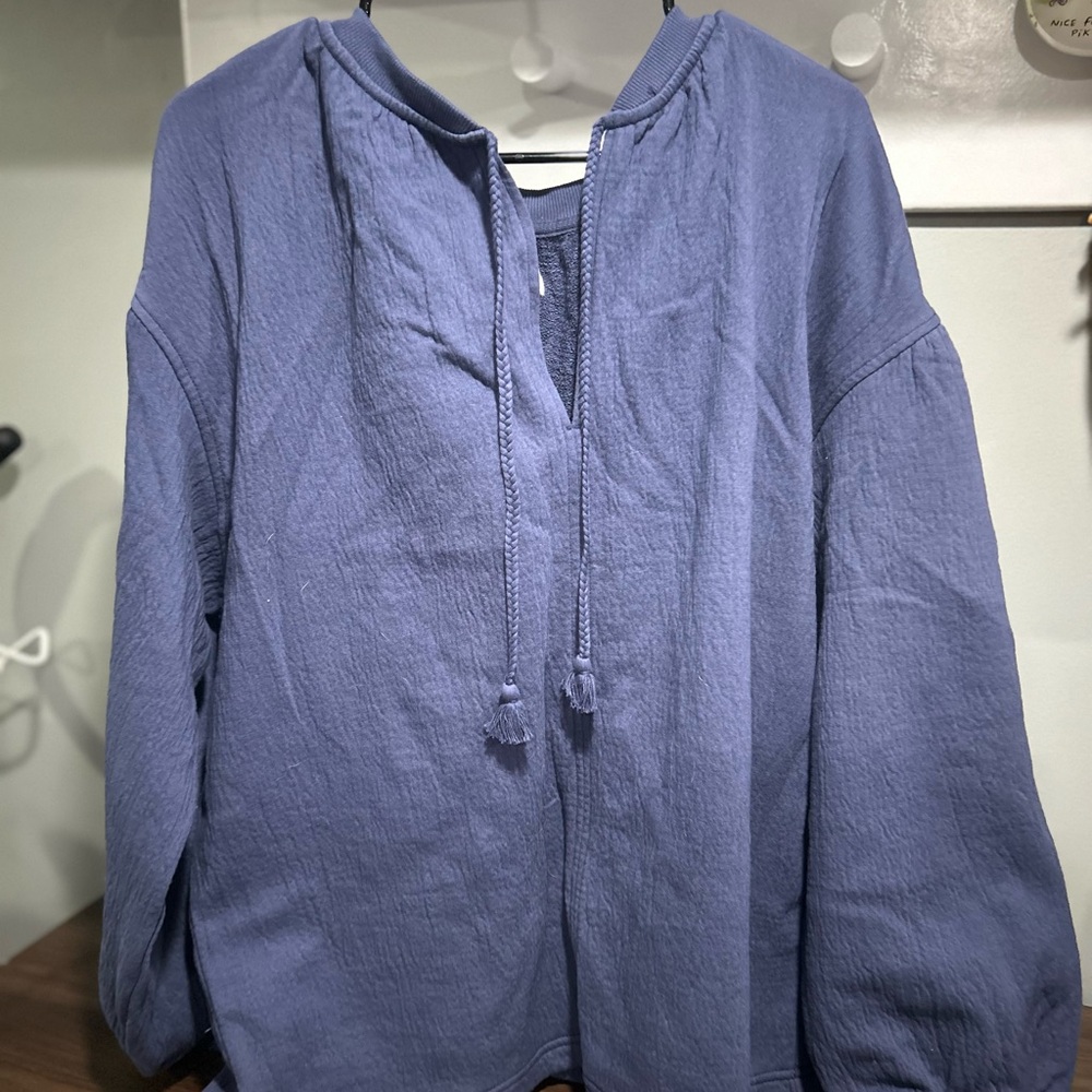 AERIE Blue Textured Pullover Hoodie